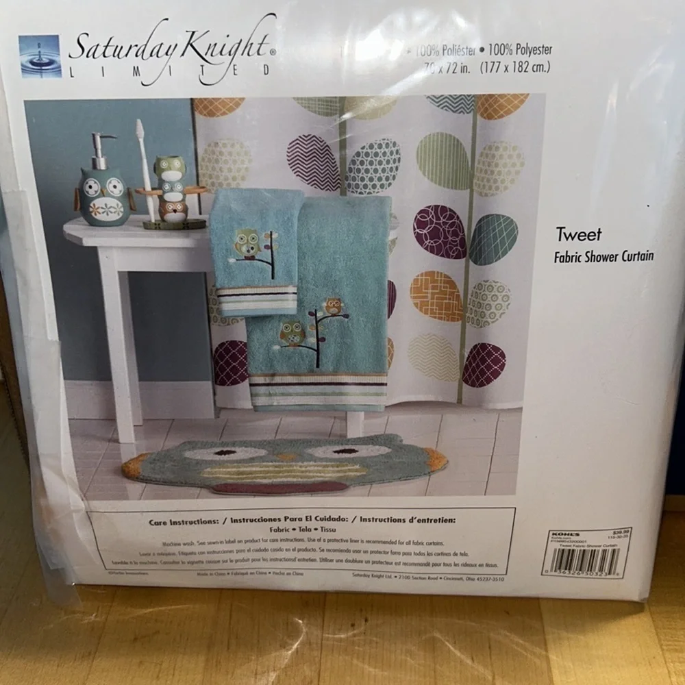 NIB Saturday Knight Limited Tweet Fabric Shower Curtain 70x72​​​​